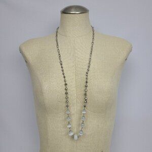 LIA Sophia Grey Glass Beaded Silver Tone Long Necklace